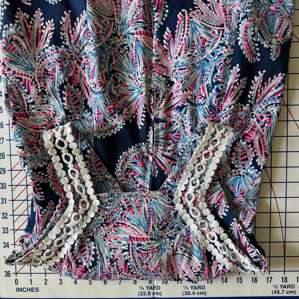 Lilly Pulitzer Makayla Stretch Shift Dress 6 Oyster Bay Blue Miss Shell Crochet - Picture 11 of 15